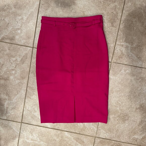 Ann Taylor Belted Knee Length Lined Pencil Skirt - Raspberry - Size 0 - Picture 1 of 6